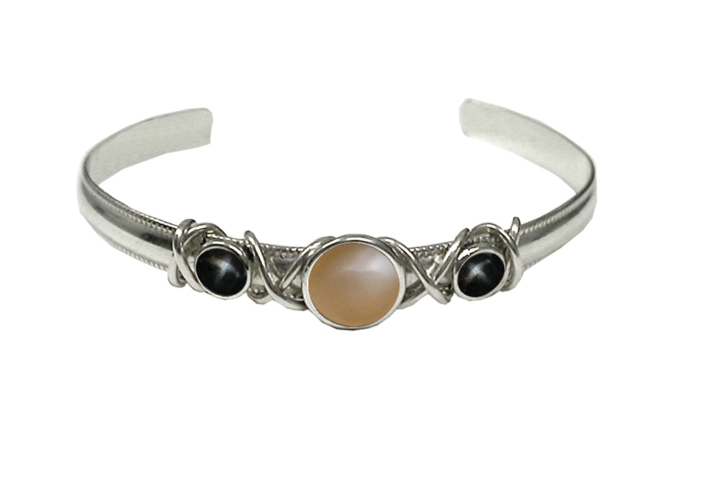 Sterling Silver Hand Made Cuff Bracelet With Peach Moonstone